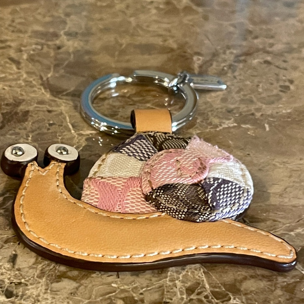 COACH Snail Pink Patchwork And Leather Keychain Bag Charm - Picture 6 of 11